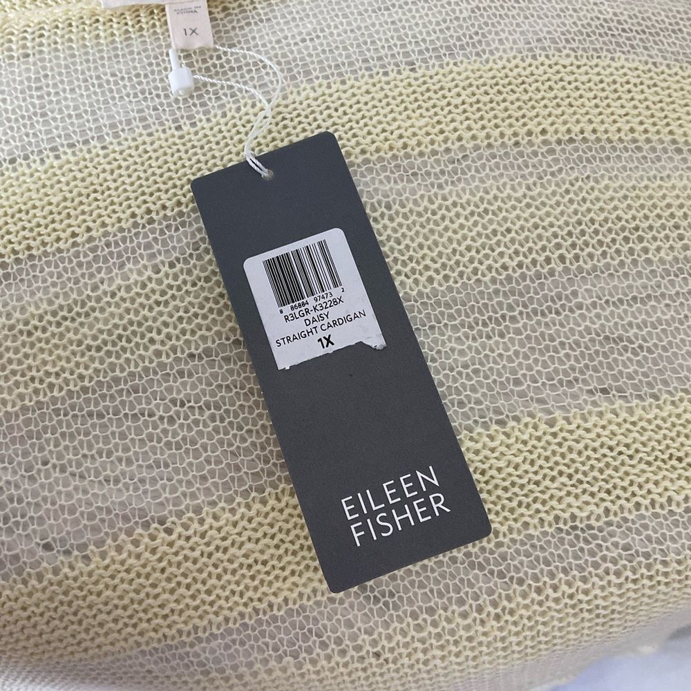NEW Eileen Fisher Yellow Linen Shadow Stripe Knit Open Front Cardigan Top Set XL - Picture 11 of 15